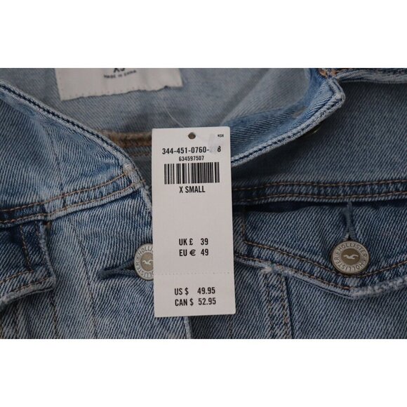 Hollister Women's Size XS Blue Jean Jacket Cropped Distressed Denim Jacket NWT - Picture 4 of 8